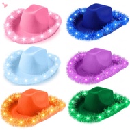 Light Up Cowboy Hat  – LED Cowgirl Hat with Feathers – Fluffy Trim Glitter Cowgirl Costume Accessori