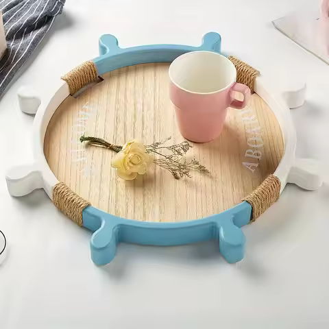 Mediterranean Wooden Rudder Tray Storage Ocean Style Home Decor Ins Simple Fruit Tea Cup