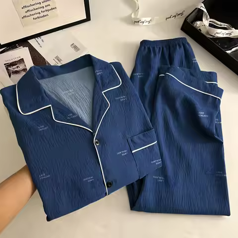 New Men's Cloud Cotton Pyjamas Autumn/Winter Lightweight Teenage Casual Letter Print Cardigan Long-S