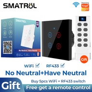SMATRUL WiFi Switch Smart Wall Light Switch 433 mhz RF/APP/Touch Control 4 Gang Timer Home Automation Support for 天猫精灵 Google Home/Nest &amp; Amazon Alexa BLACK