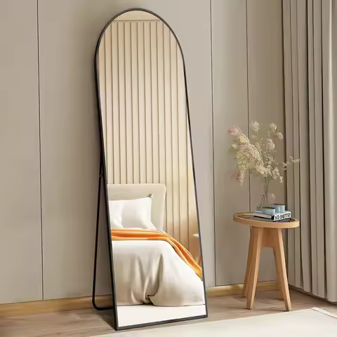 59"x16" High-Quality Arched Full Length Mirror, Aluminum Alloy Frame Ensures Stability, Standing Des