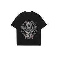 Vintage Grunge Round Star Sign Frame Printed Short Sleeve Top Oversized Silhouette Streetwear Summer