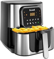 ECOWELL TXS5T2 Air Fryer, 6 Quart Airfryer, Large Stainless Steel Air Fryers for 3-5 People, 8 Food Presets, Digital Touch Screen, Healthy Cooking, BPA-Free, Nonstick &amp; Dishwasher-Safe, 1700W, Black