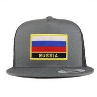 Trendy Apparel Shop Russia Flag 5 Panel Flatbill Trucker Mesh Snapback Cap