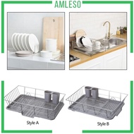 [Amleso] Dish Drying Rack Dish Drainer, Self-Draining Dish Drainer for Plates, Kitchen