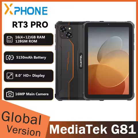 Oukitel RT3 Pro Rugged Tablet PC 4GB+128GB 8"HD Display 5150mAh Battery 16MP Camera Android 14 13.9m