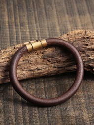 Goros นําเข้าจากญี่ปุ่น Handmade สร้อยข้อมือหนาสําหรับคู่แม่เหล็กหัวเข็มขัดไม้อาน หนัง แฟชั่นเครื่อง