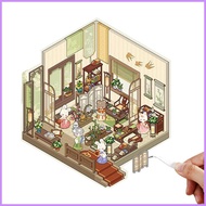 3D Stickers Scene 3D Cartoon House Stickers Chinese Scene Sticker Miniature Room Sticker Cute Scrapb