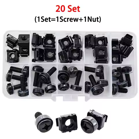Black Cage Screw Nut Metric Thread Carbon Steel For Server Shelf Cabinets Rack Mount Assortment Kit 