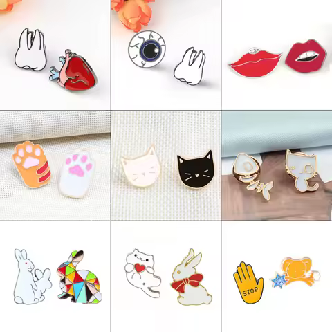 Teeth Cat Rabbit Brooch Set Cartoon Brooches Cute Enamel Pins for Women Jewelry Metal Lapel pin Deni