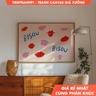 Tranh treo tường Bisou Bisou Wall Art Hand Drawn French Poster Colorful Wall Art Kisses Print tặng