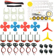 6 Set DC Motors Kit, Mini Electric Hobby Motor 3V -12V 25000 RPM Strong Magnetic with 86Pcs Plastic Gears, 9V Battery Clip Connector,Boat Rocker Switch,Shaft Propeller for DIY Science Projects