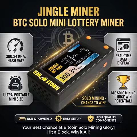 Jingle Mining BTC SOLO Mini Lottery Miner 300KH/s BTC Wi-Fi SHA-256d Home Miner Jingle Miner Bitcoin