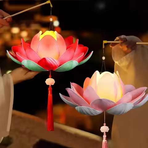 Mid-Autumn Festival Lotus Lantern DIY Material Pack Kit Chinese Handheld Chinese Lamp Festival Lotus