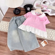 Miss Alo's shirt set with ruffles and soft jeans for girls to wear to school and going out