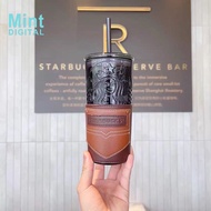 Starbucks Tumbler 550ml Starbucks Cup with Straw Coffee Cup Father Boy Gift Idea Glass Cup Leather Cover Large Capacity Black Water Cup