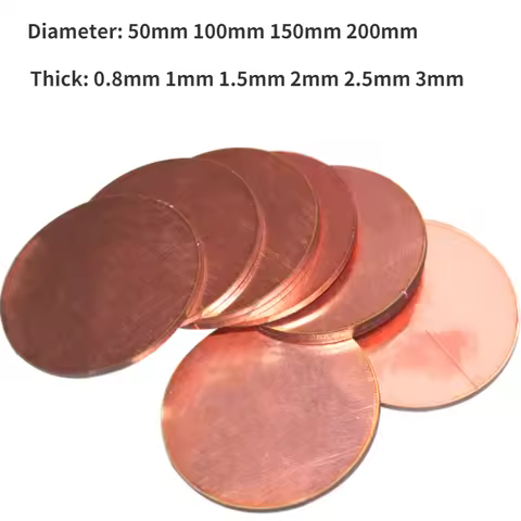 Copper Disc Round Plate Sheet Diameter 50mm - 250mm T2 Copper Sheet Plate Thickness 0.1/0.2/0.3/0.5/