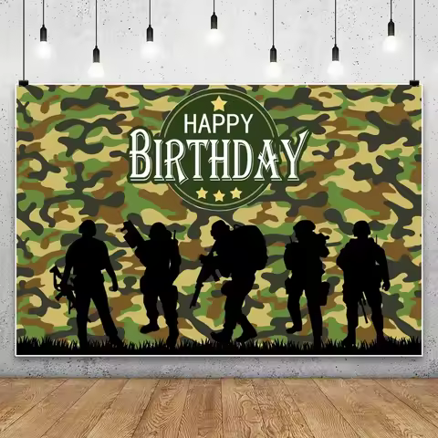 Soldiers Birthday Photography Backdrop Welcome Baby Party Military Tanks Vehicles Aircraft Adventuro