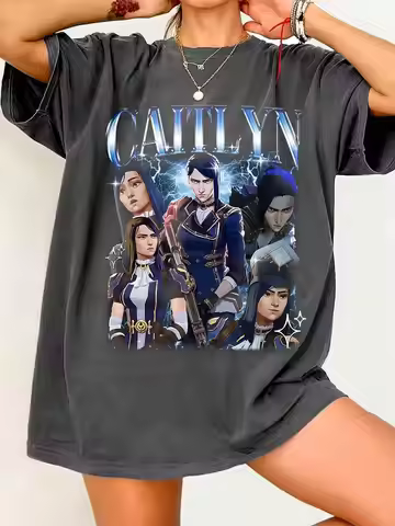 Caitlyn Arcane T Shirt Kiramman Tee Merch 90s Men Women Fashion Tee Cotton Oversized Loose Harajuku 