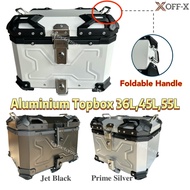 OFF-X Foldable Handle Aluminium Top Box (36L/45L/55L) - Free Back Rest Motosikal Box Motor Belakang