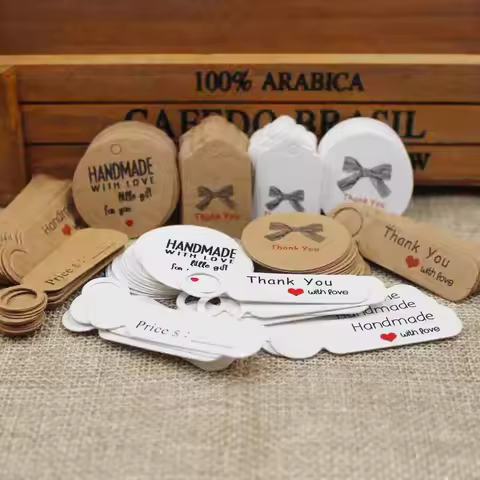 100pcs multi cute brown /white paper gift label tag handmade jewelry charms tag round wedding favors