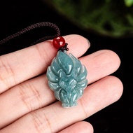 Blue water fox fairy nine-tailed fox pendant glutinous seed jade stone pendant flower piece womens m