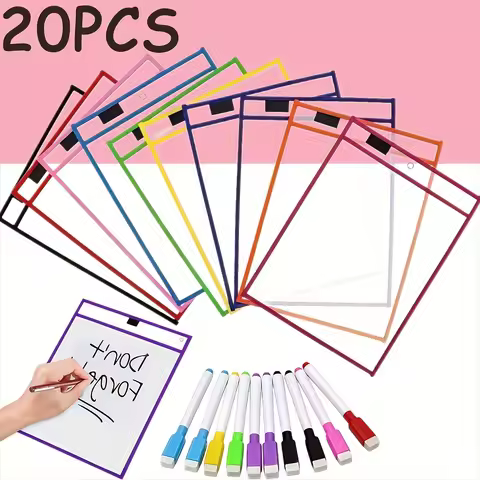 20 Pcs Reusable Dry Erase Pockets Set, Extra Large Writing Erase Pockets, Transparent Protective Cov