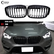Car Front Bumper Grilles Kidney Racing Grill Fit for BMW X1 F48 2016-2018 Pre-Facelifted Double Slat