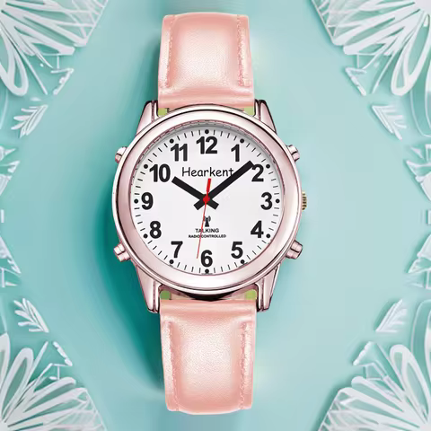 Hearkent English Talking Watch for Blind Quartz Watch Clock Women Digital Dial Wrist Watch with Leat