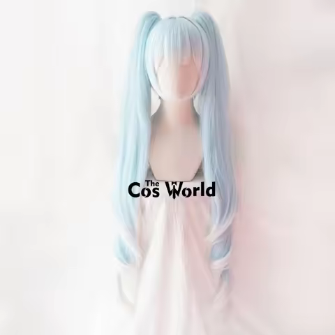 2019 Miku Snow Cosplay Wig 120cm/47.24in Long Gradient Double Ponytail Tiger Clip Straight Anime Hal