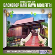 [RAYA 2025-2] Backdrop HARI RAYA AIDILFITRI Tema Rumah Kampung Hiasan Rumah Terbuka - saiz Lebar
