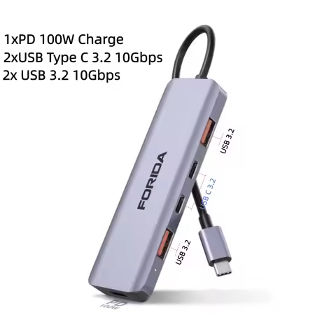 FORIDA 5 in 1 USB 3.2 HUB 10Gbps Splitter Expansion USB A Type C HUB PD 100W Adapter for Laptop MacB