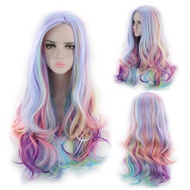 Rainbow Wig cosplay Wig Middle Point Bangs Simulation Scalp Ghost Festival Wig Colorful Fashion Beau
