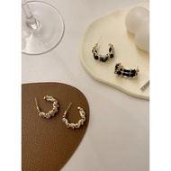 Tweed Hoops Earring (925 Silver Stud) Korean Hoops Earrings