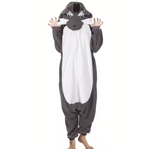 Big Bad Wolf Animal Cosplay Kigurumi Onesie Pajama Men's Hooded Cartoon Style; Suitable for Hallowee