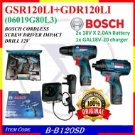 B-B120SD (GSR120LI+GDR120LI) BOSCH CORDLESS SCREW DRIVER IMPACT DRILL 12V ( 06019G80L3 )