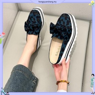 Leopard print Bow Woman's Wedges Shoes 7cm Heels Slingback Casual Walking Shoes Anti-skid Size 35-43