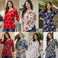 (S to 5XL) Ajrakh Aura Smart Office Wear Short Kurti (8 Shades) LBO-04