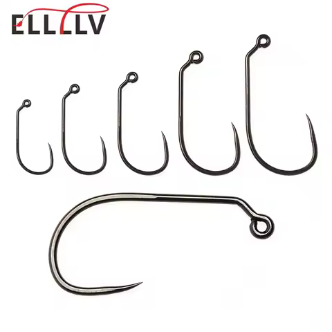 Ellllv 50pcs #1- #8 Carbon Steel Non-barbed 60 Degree Aberdeen Jig Hook Fly Tying Streamer Hooks Sal