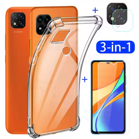 capa, glass + airbag case redmi 9c NFC redmi9 csoft clear anti-shock covers xiomi redmi9c cover redm