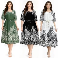 High Quailty Big Size Floral Dress With Belt Below The Knee Dress Fashionable Womens