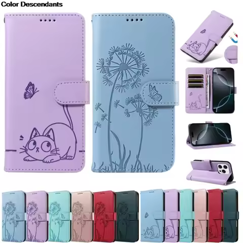 Flip Wallet Case For Sony Xperia 1 5 IV 10 VI 1V 5V 10V Cover Leather Embossed dandelion Card Slot S