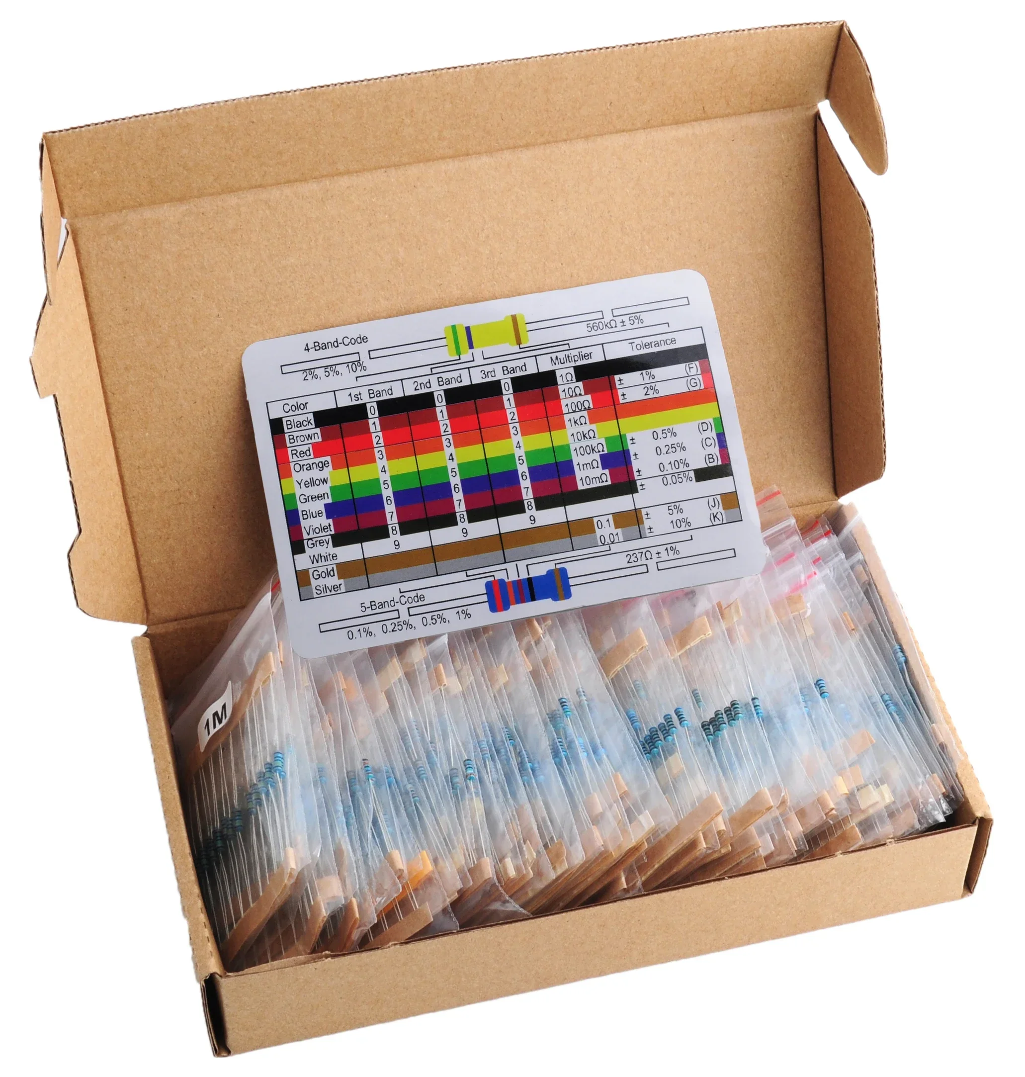 RCmall 1460pcs 1/4W Metal Film Resistor Variable Kit Resistance 1% Precision 73 Values 1K 10K 220ohm