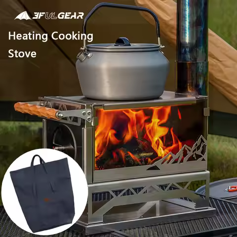 3F UL GEAR Desktop Stove Winter Heating Cooking Stove Multifunctional With Chimney Tent Warm Firewoo