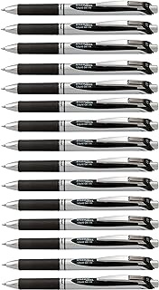 Pentel EnerGel RTX Deluxe Retractable Liquid Gel Pen, Fine .7mm Metal Tip, Black Ink, Silver Barrel (Bulk Lot of 15) (BL77-A)
