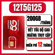 Sim 4G 5G Viettel 12T5G125 Miễn Phí Trọn Gói 12 Tháng - Tặng 200GB/Tháng Data Tốc Độ Cao - Không Ch
