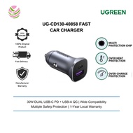 UGREEN CAR CHARGER 30W DUAL USB-C PD + USB-A QC FAST CAR CHARGER UG-CD130-40858