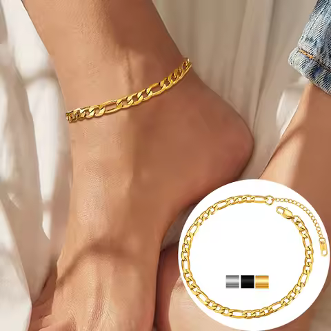 U7 316L Stainless Steel Figaro Chain Anklet Summer Beach Jewelry for Women Length 8.5 inches Adjusta