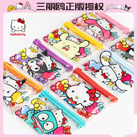Sanrio 50Th Anniversary Hello Kitty Kuromi Hangyodon Pvc Waterproof Storage Bag Coin Lipstick Wallet