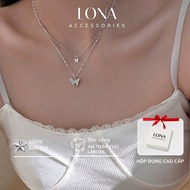 Women's 2-layer Silver Necklace with Stubborn Shape, Couple Butterfly Silver Necklace for Women - Fr